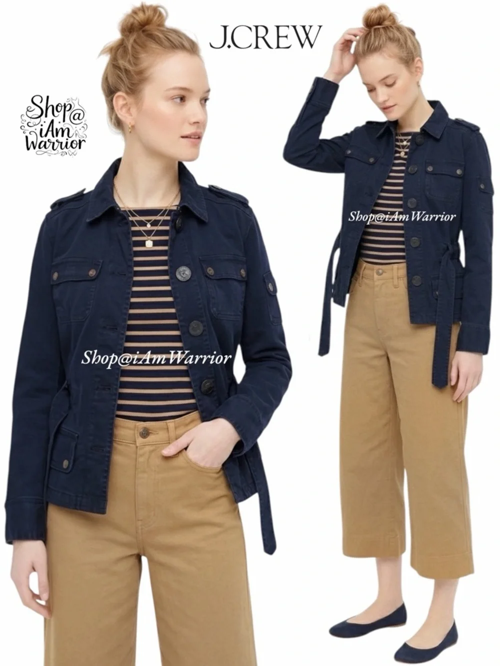 J. Crew rare vintage flap pocket navy cotton jacket with epaulets *iamwarrior